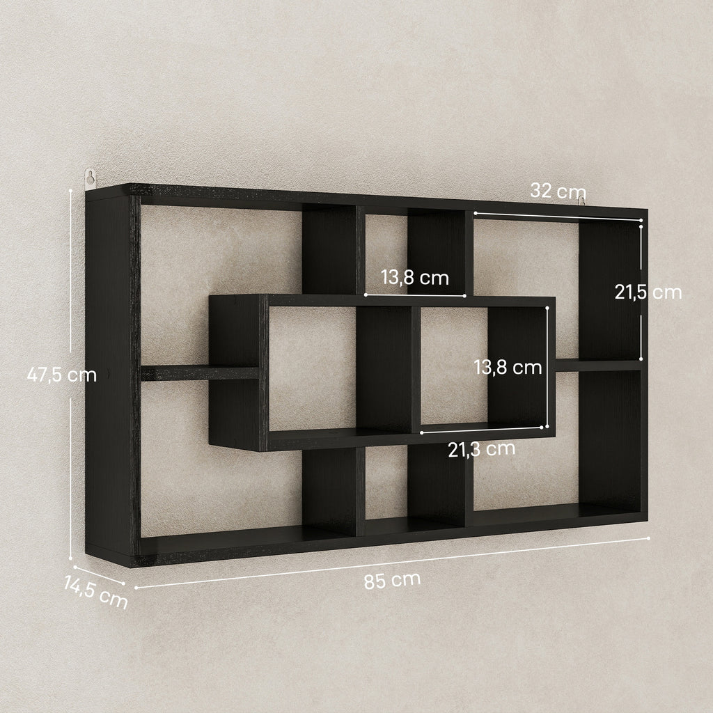 Étagère murale bibliothèque 8 cubes, meuble de rangement, design moderne, 85 x 14,5 x 47,5 cm, noir-2