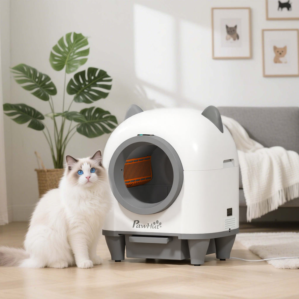 Bac à litière pour chat autonettoyant 80L, bac à litière automatique contrôle app, anti-pinch, 55,5 x 51 x 60 cm, blanc-1