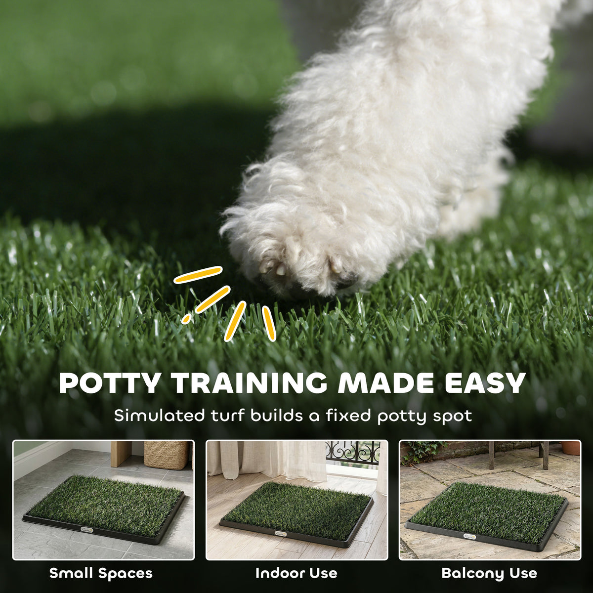 Toilette pour Chien avec 2 Tapis en Gazon Artificiel et Grille de Drainagec, Système Lavable, 63x50,5x3,5cm, Noir-3