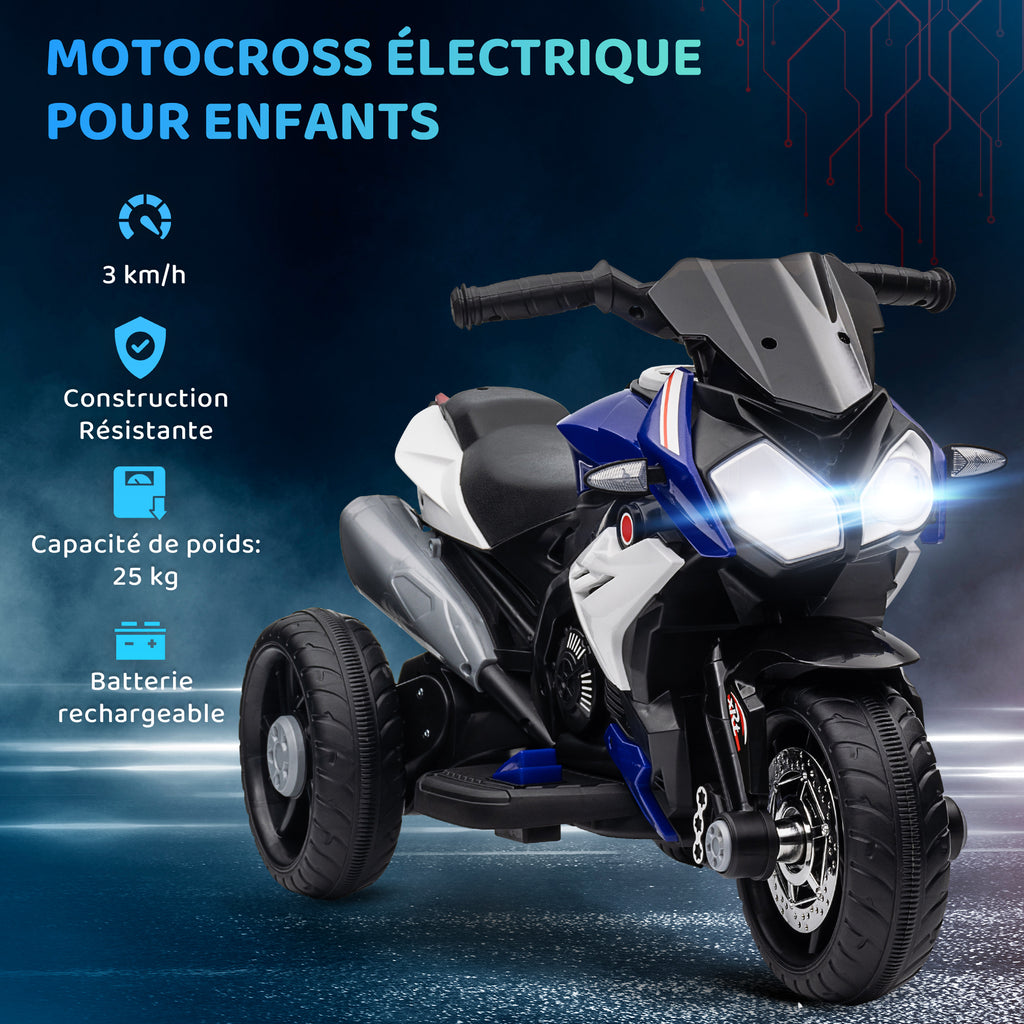 Moto électrique enfants 3 roues 6 V, voiture électrique enfants 3 à 5 ans, effets lumineux et sonores, 86x42x52cm, bleu-4