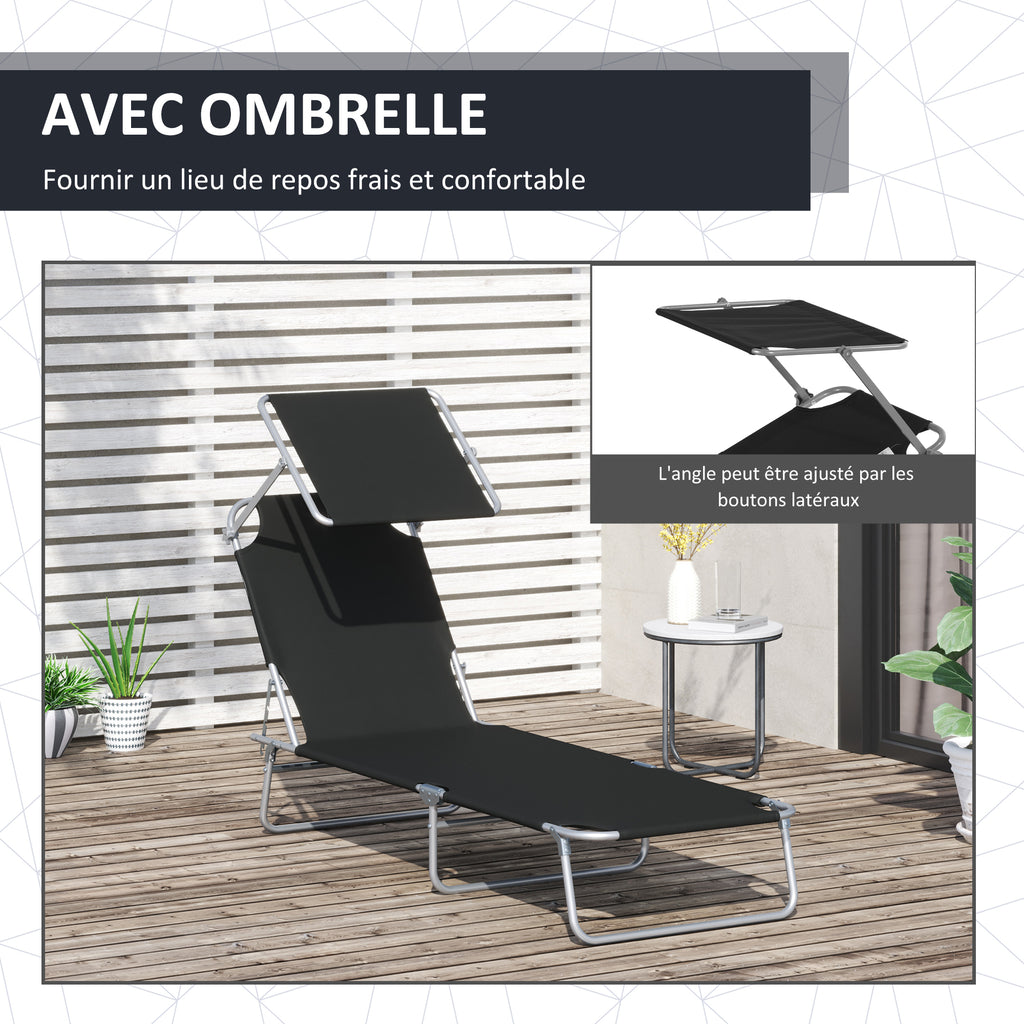 Lot de 2 transats Bain de Soleil Pliable Chaise Longue Pliante Grand Confort Dossier Inclinable Pare-Soleil réglable-5