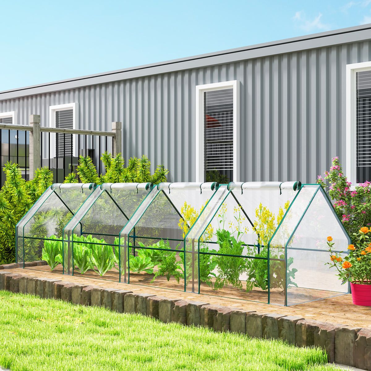 Mini Serre de Jardin mini serre tunnel 4 fenêtres avec Zip enroulables Acier PE 140 g/m² Anti-UV 360x90x90cm Transparent-1