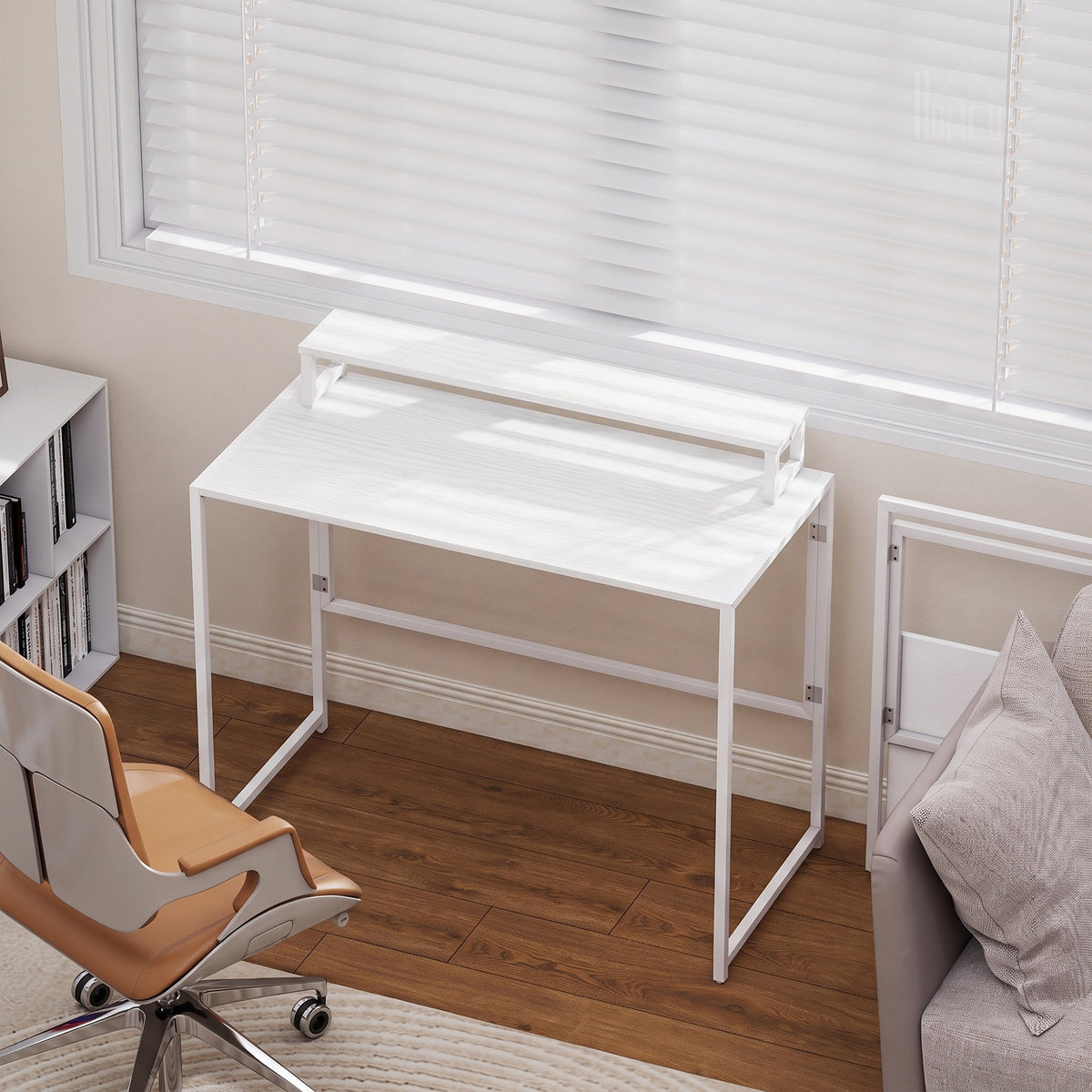 Bureau d'ordinateur pliable avec support d'écran, pour chambre, petits espaces, 100 x 48 x 87,5 cm, blanc-1