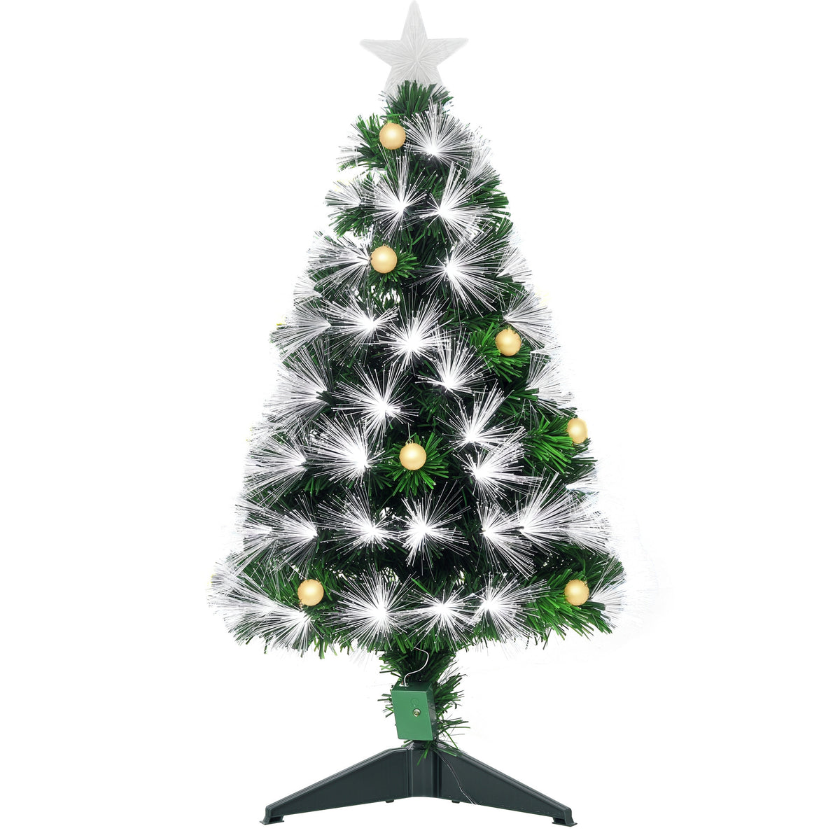 Sapin Noël Artificiel Lumineux 90H cm Fibre Optique LED + 14 Ampoules + Support Pied 90 Sommet Brillante Vert-0