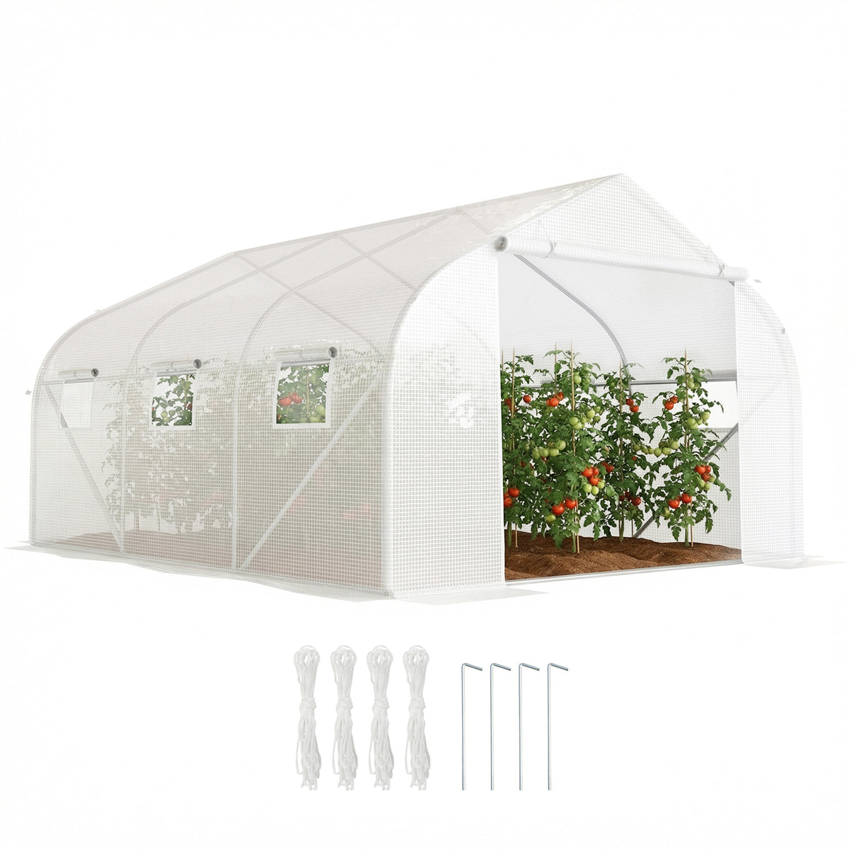 Serre Tunnel de Jardin 10,5 m² dim. 3,5L x 3l x 2H m Porte + 6 fenêtres enroulables Acier galvanisé bâche PE Haute densité Blanc-0