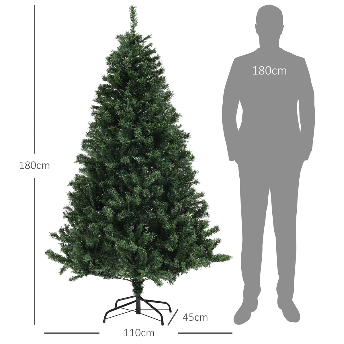 Sapin de Noël Artificiel Arbre de Noël 180 cm avec 1 000 branches, ouverture automatique, base en acier, vert-2