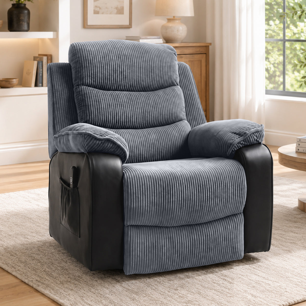 Fauteuil releveur électrique, fauteuil relax électrique velours côtelé, dossier inclinable, ports USB, 96x96x108cm, gris-8
