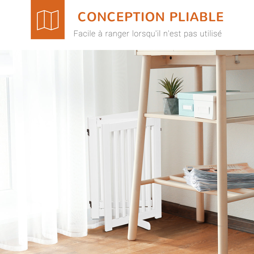 Barrière de sécurité chien barrière modulable pliable avec porte verrouillable intégrée 155 x 35,5 x 76 cm MDF blanc-4