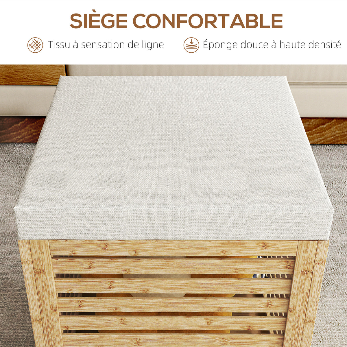 Coffre de rangement tabouret de rangement 54.76 L design lamellé cadre en bambou naturel 40 x 40 x 47 cm bois naturel-4