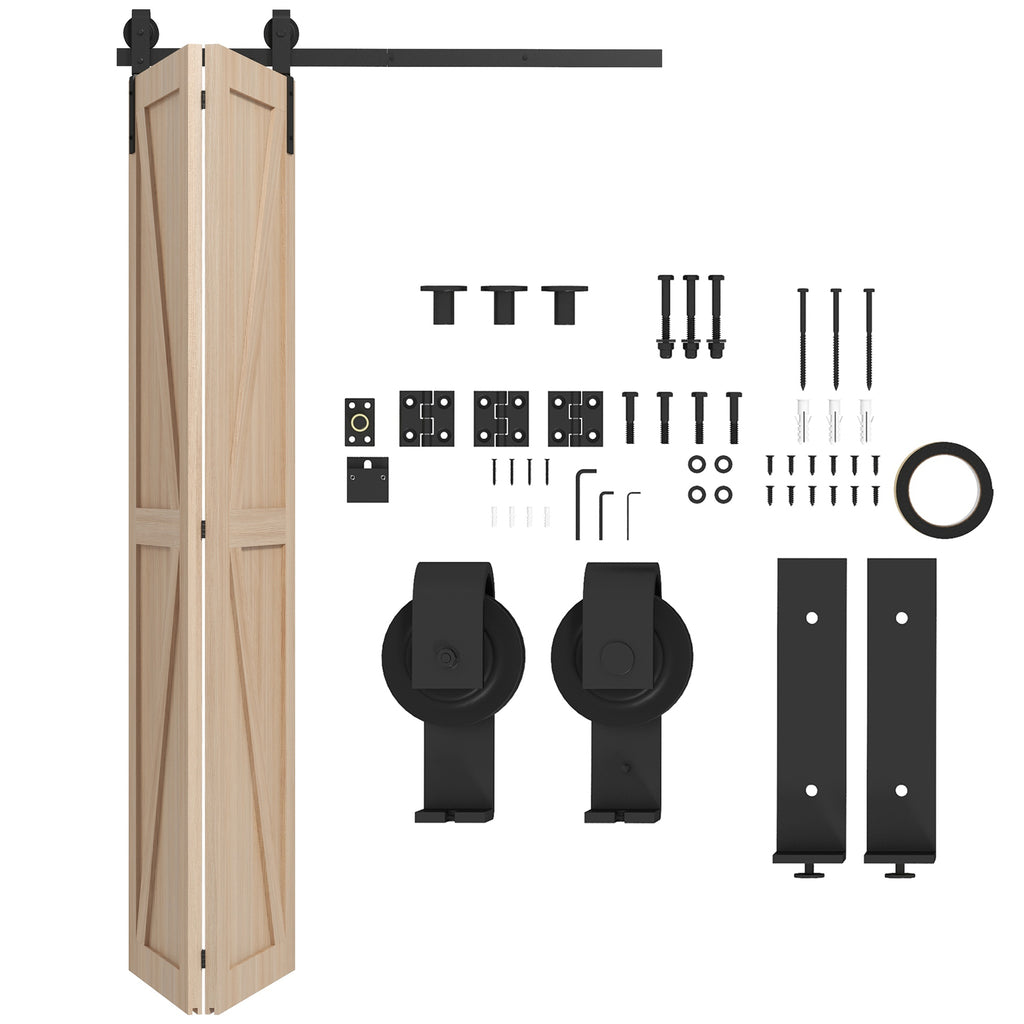 122 CM Quincaillerie de porte coulissante pliante kit de rails de porte de grange coulissante en acier pour 2 portes-0