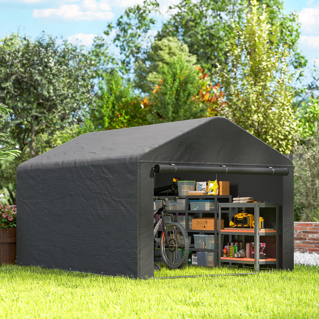 Abri de jardin tente de stockage imperméable abri moto porte enroulable fermeture éclair, 200 x 238 x 183 cm, gris foncé-8