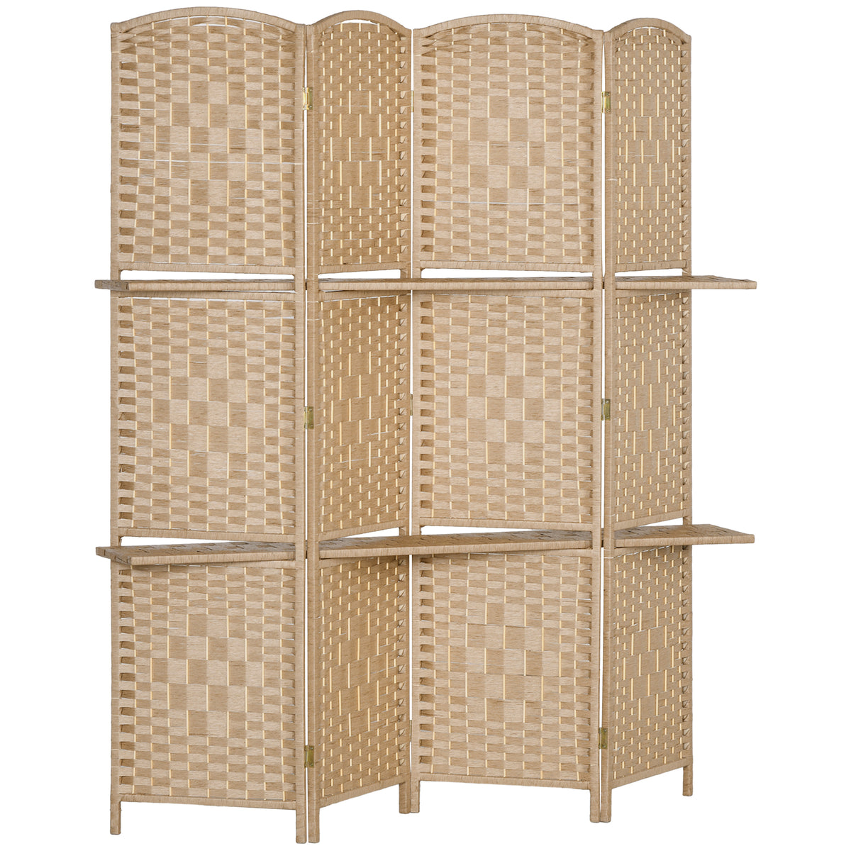 Paravent séparateur de pièce 4 panneaux 160 x170 cm avec 2 étagères, pliable, en bois-0