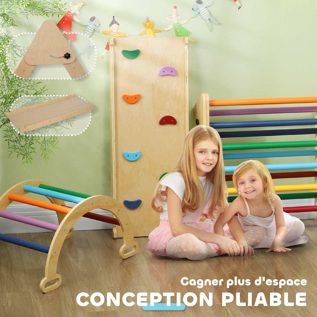 5 en 1 Triangle arche d'escalade enfants avec rampe d'escalade réversible toboggan bascule multicolore-6