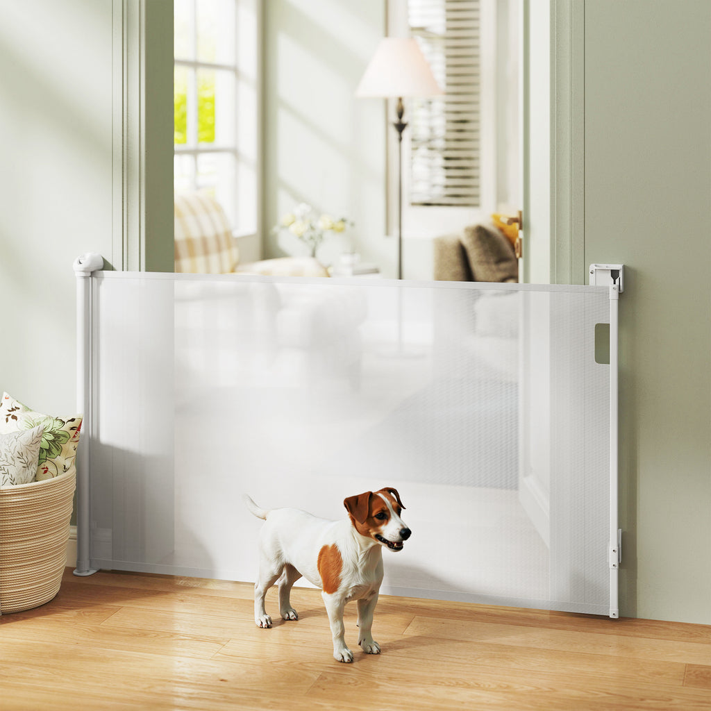 Barrière rétractable pour chien largeur 149 cm verrouillage automatique - blanc-8