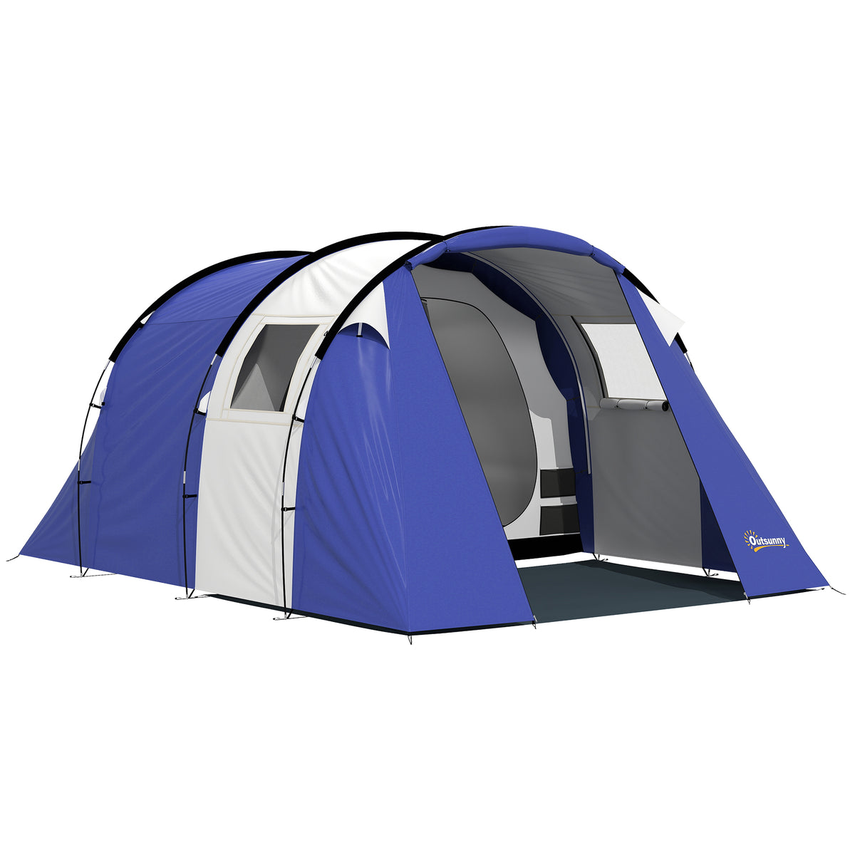 Tente de Camping pour 4 Personnes, 2 Chambres, Imperméable 3000mm, avec Tapis de Sol et Sac, 420x300x200cm, Bleu Foncé-0