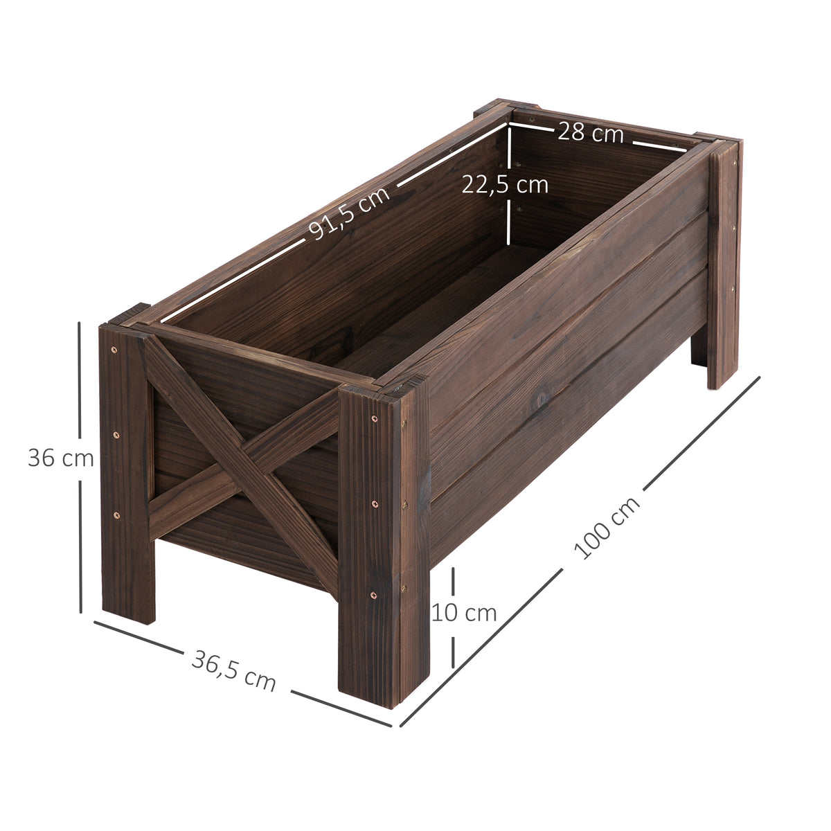 Jardinière sur Pieds bac à Fleurs dim. 100L x 36l x 36H cm Inserts d'irrigation Inclus Bois Massif Sapin traité-2