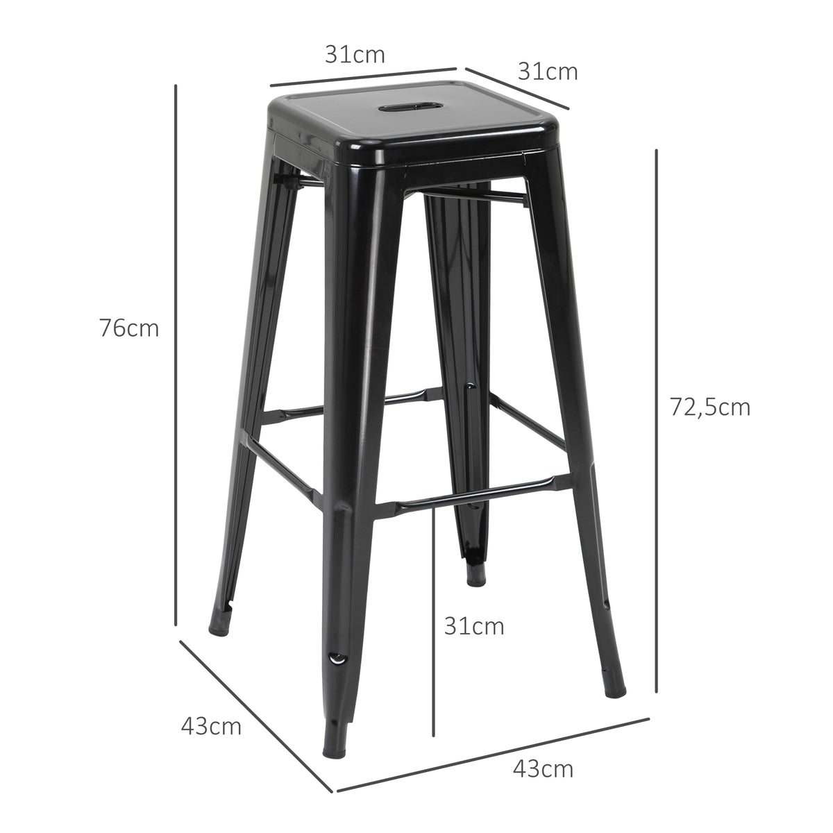 Lot de 4 tabourets de Bar Empilable Chaise de Bar Industriel avec Repose-Pied Hauteur d'Assise 76 cm, cadre en métal, style rétro, pour salle à manger, balcon, bistrot ou bar, Noir-2