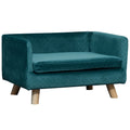Canapé chien lit pour chien design scandinave coussin moelleux pieds bois massif dim. 64 x 45 x 36 cm velours bleu canard-0