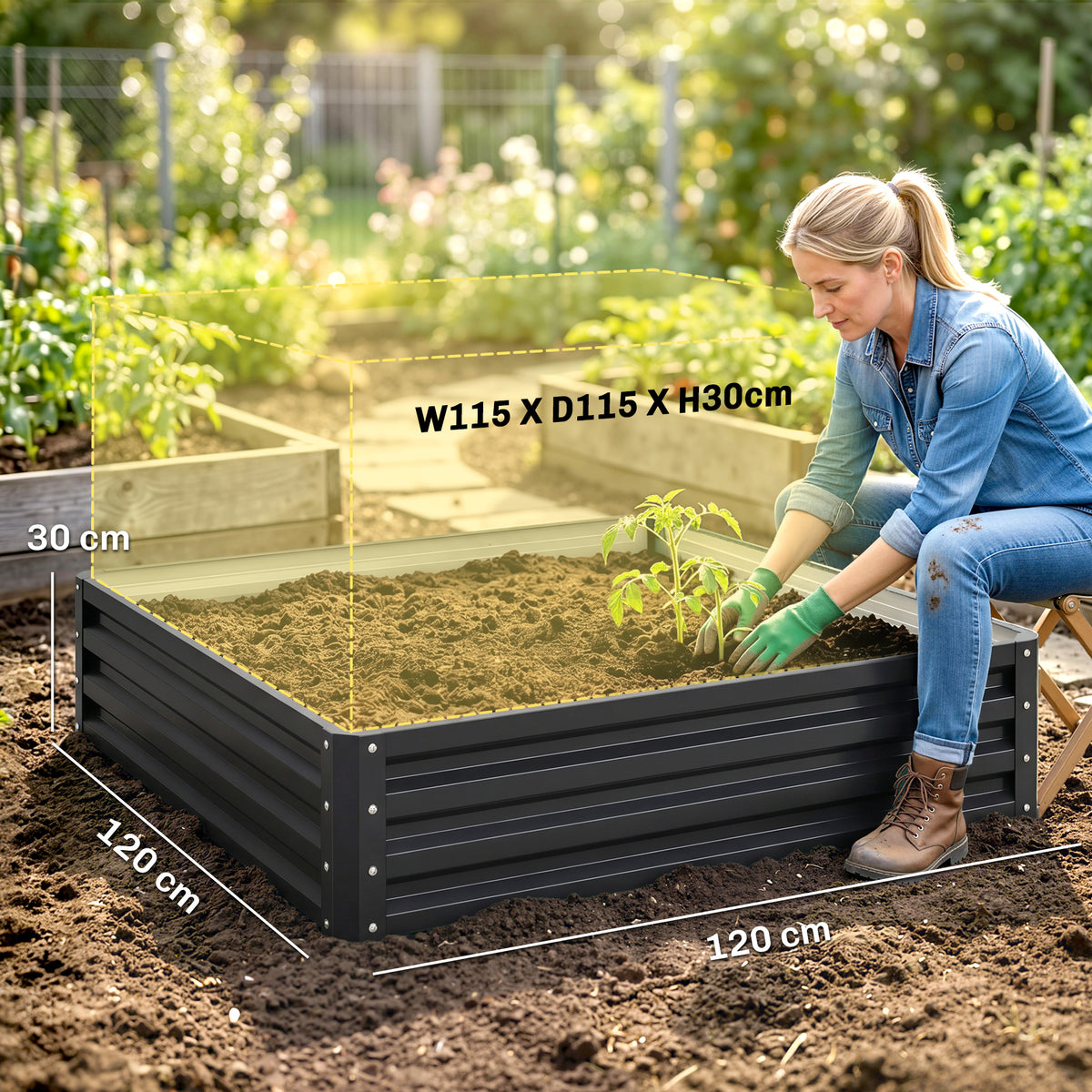 Carré potager de jardin acier galvanisée 120 x 120 x 30 cm gris-2