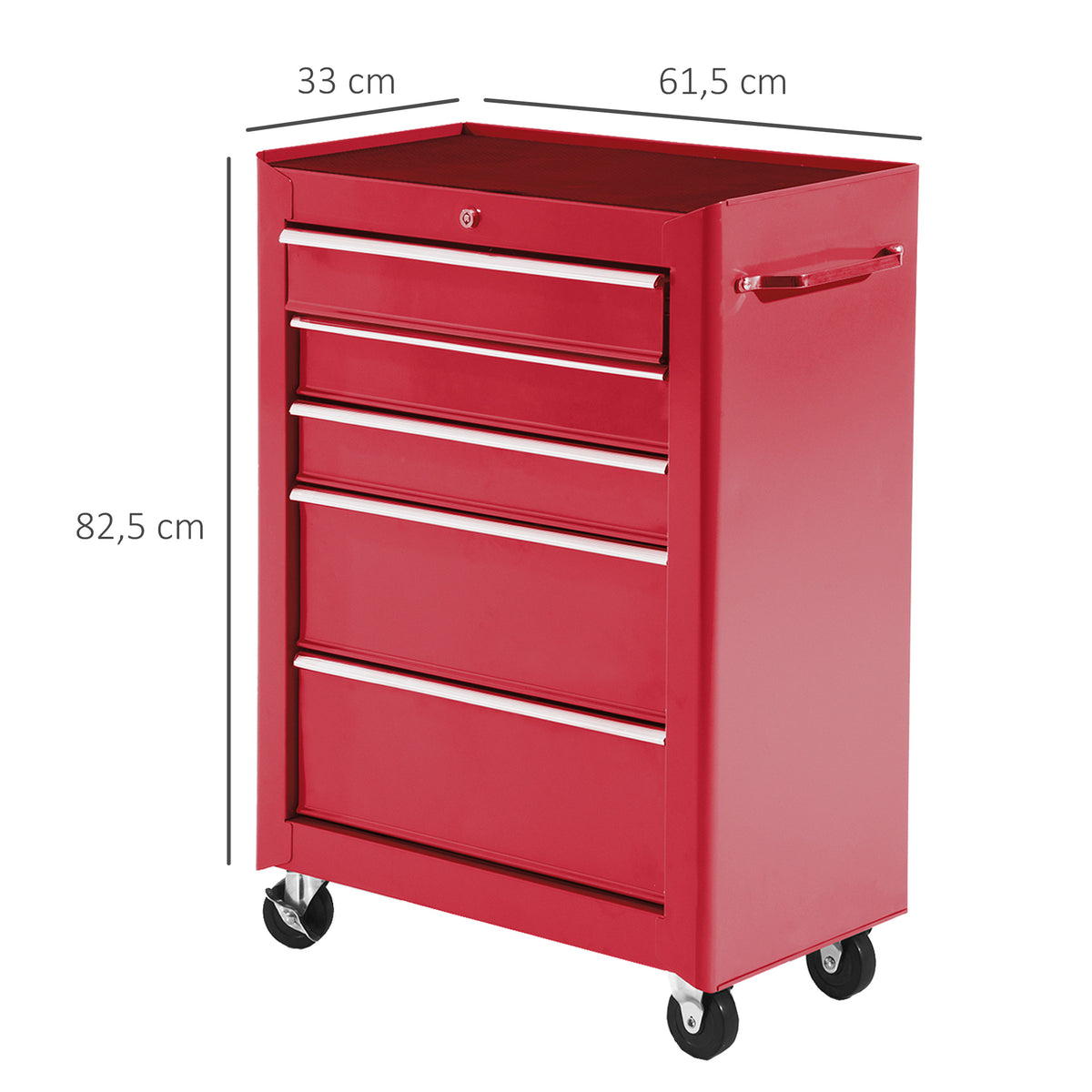 Chariot à outils sur roulettes, Servante d'atelier en acier 5 tiroirs verrouillable 2 clés, 61,5 x 33 x 82,5 cm, rouge-2
