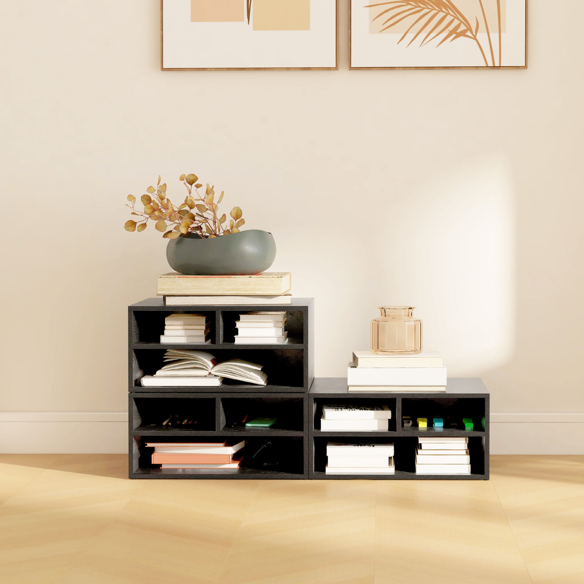 Organiseur bureau aspect noir avec 3 compartiments fournitures support d'imprimante 47 x 40 x 22,5 cm-6