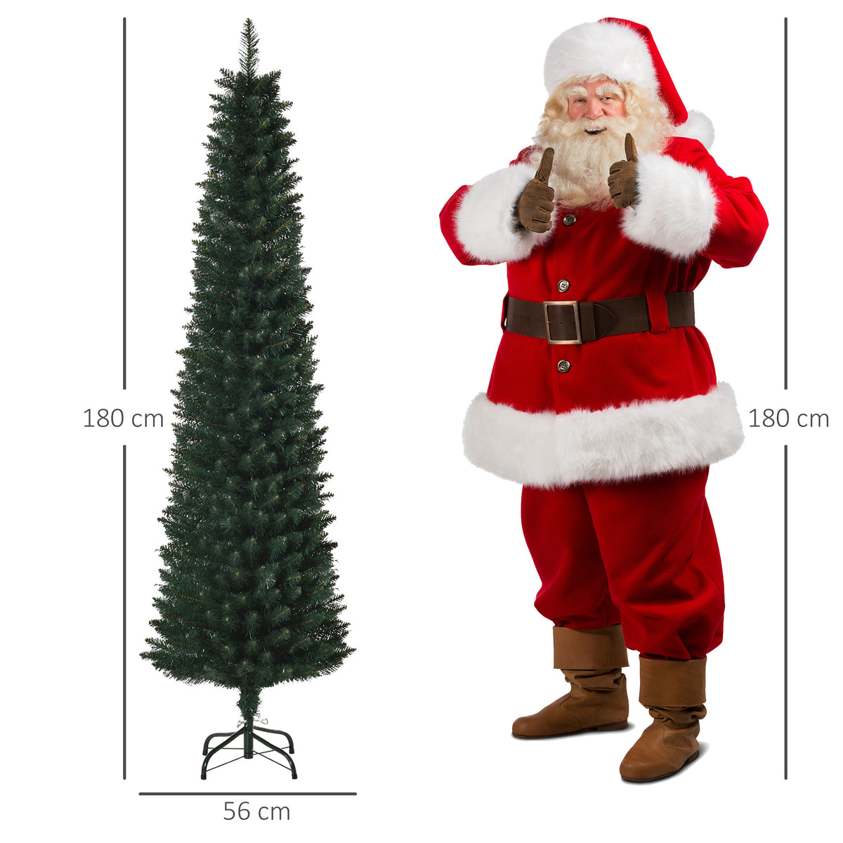 Sapin de Noël artificiel 180 cm, arbre de Noël slim avec 380 pointes de branche, support en métal pliable, vert-2