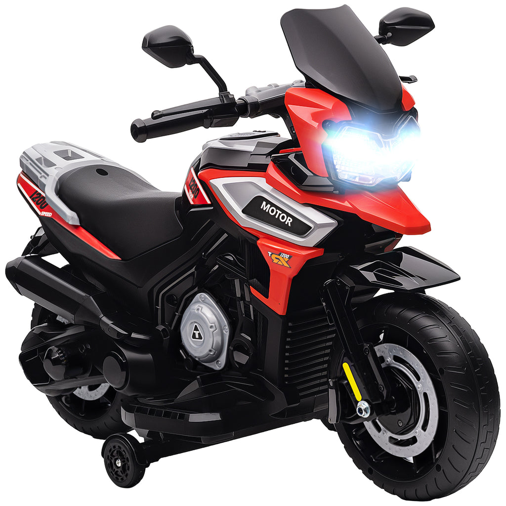 Moto Électrique Enfants 6 V, Voiture Électrique Enfants avec Roues d'Entraînement, Musique, Effets Lumineux, Rouge-0
