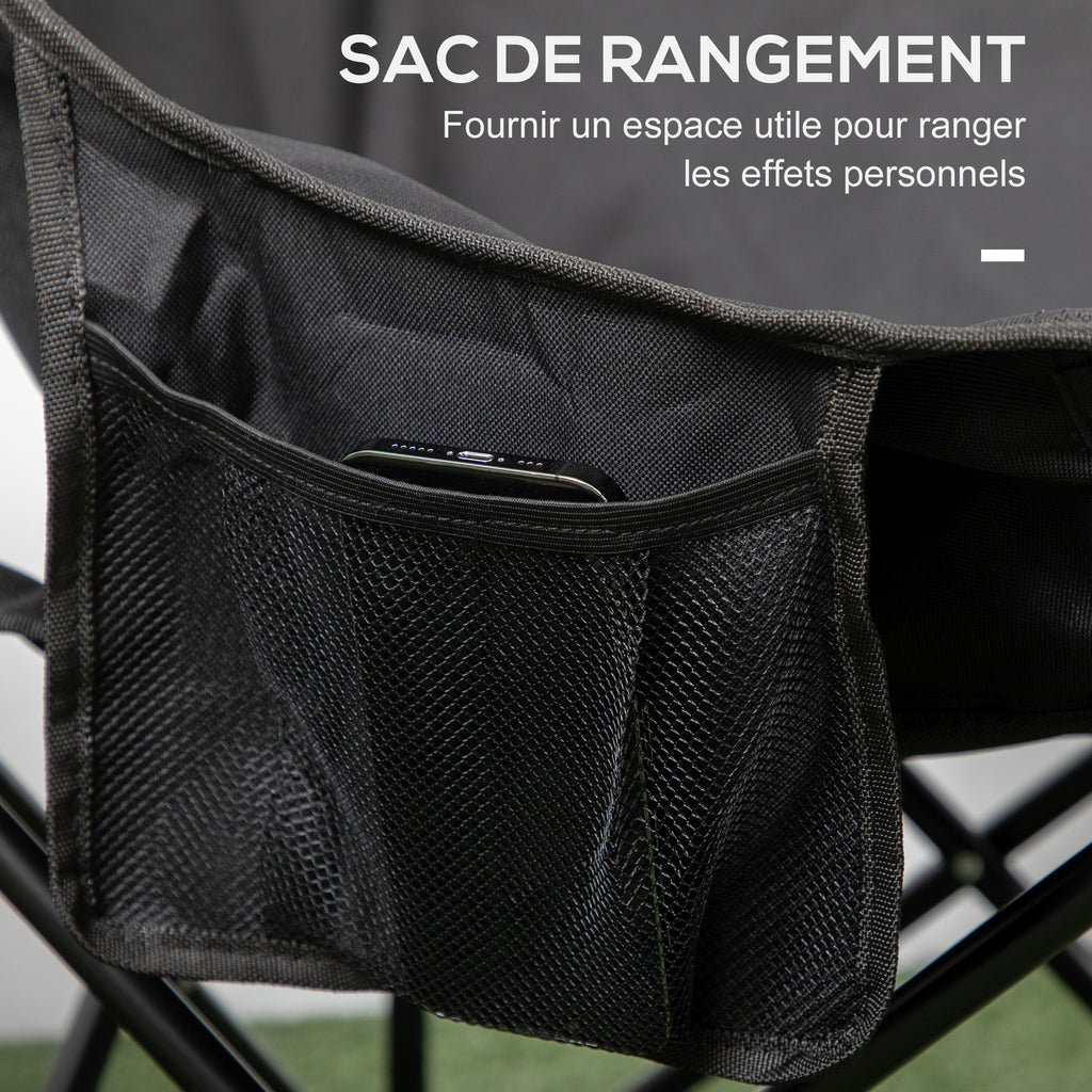 Chaise de camping pliable avec sac de transport et pochette latérale compact ultra légère noir-4