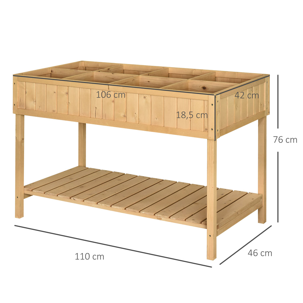 Jardinière sur Pieds carré Potager avec étagère 110L x 46l x 76H cm 8 Compartiments & Inserts d'irrigation-2