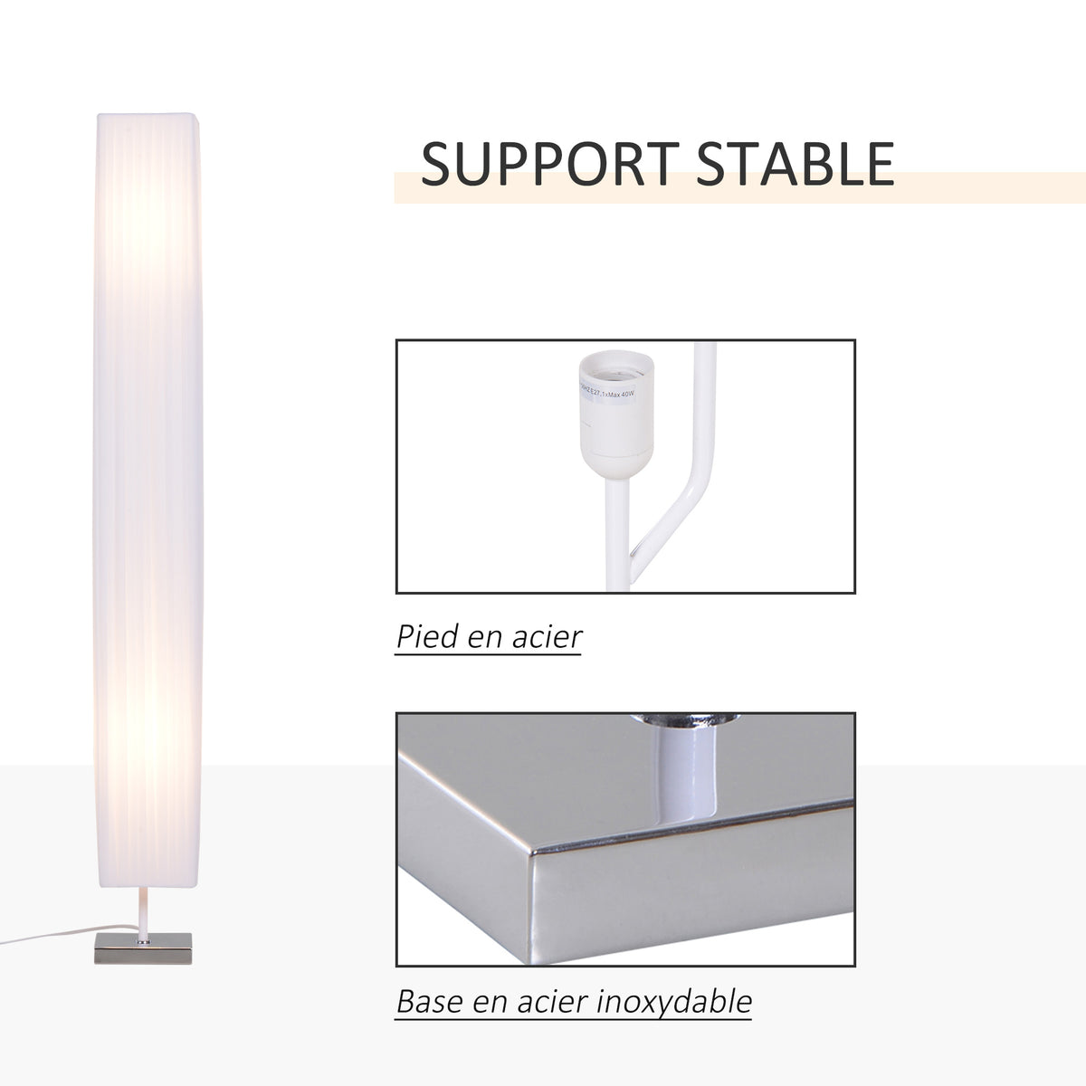 Lampadaire Lampe sur Pied de Salon Style Moderne Lampadaire sur Pied avec Interrupteur Acier Blanc-4