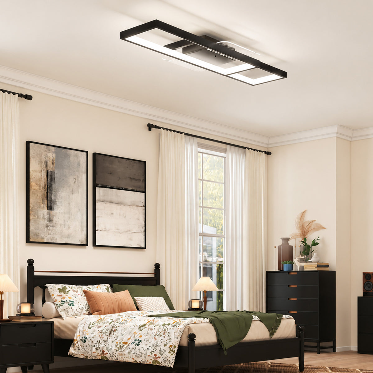 Plafonnier LED rectangle 43W, luminaire plafonnier 3000-6000K, 4600LM, télécommande, 70 x 30 cm, noir-8
