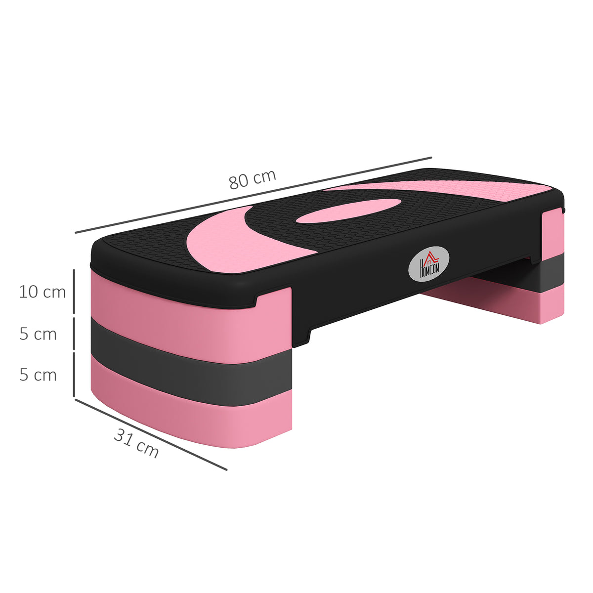 Stepper fitness aérobic hauteur réglable surface antidérapante 80 x 31 x 20 cm noir rose clair-2