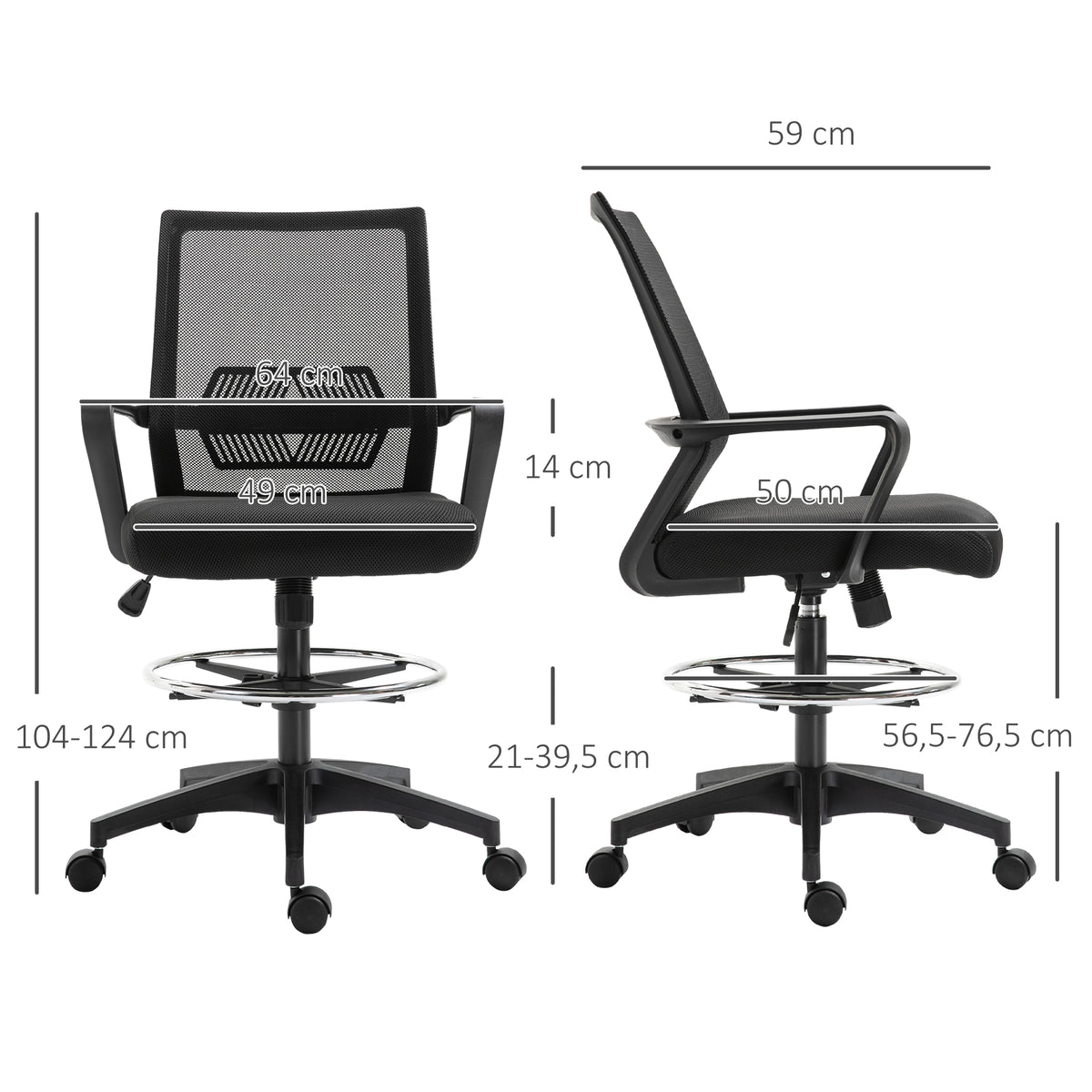Lot de b2 fauteuils de bureau chaise de bureau assise haute réglable dim. 64L x 59l x 104-124H cm-2