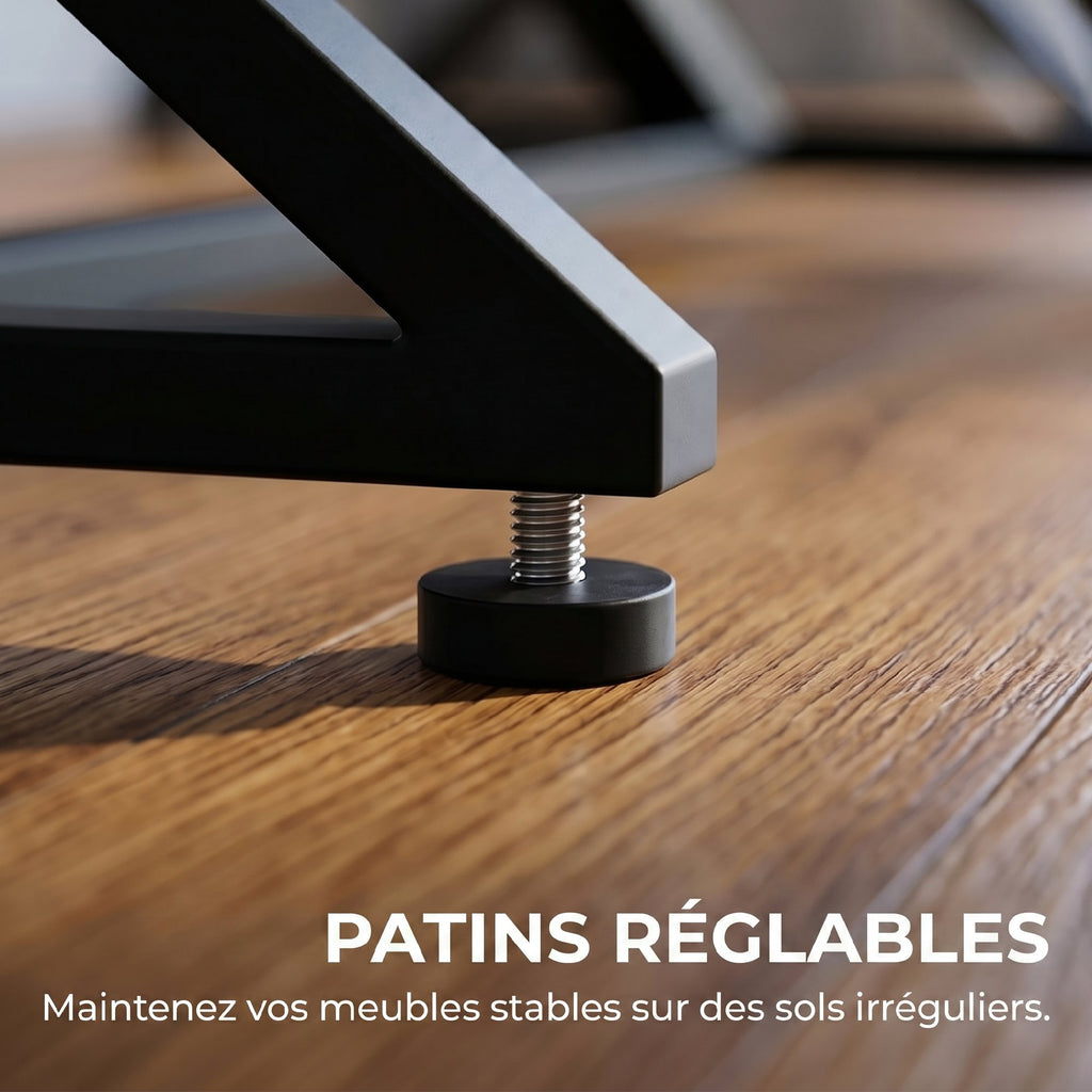 Pieds de table en acier, 60 x 43 cm, lot de 2 pieds de bureau en forme X avec patins réglables et vis, noir-4