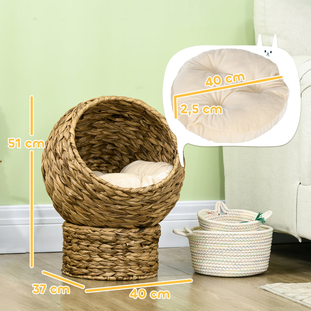 Panier chat lit surélevé chat cosy niche grotte à chat grand confort dim. 40L x 37l x 51H cm coussin moelleux beige inclus-2