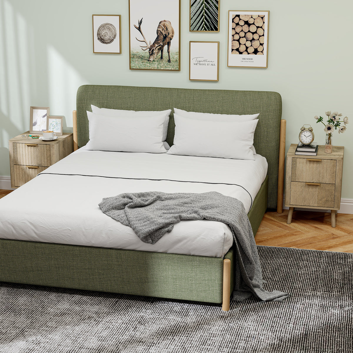 Lot de 2 tables de chevet avec 2 tiroirs cannelés pour chambre à coucher, salon, 40 x 40 x 53 cm, chêne-6