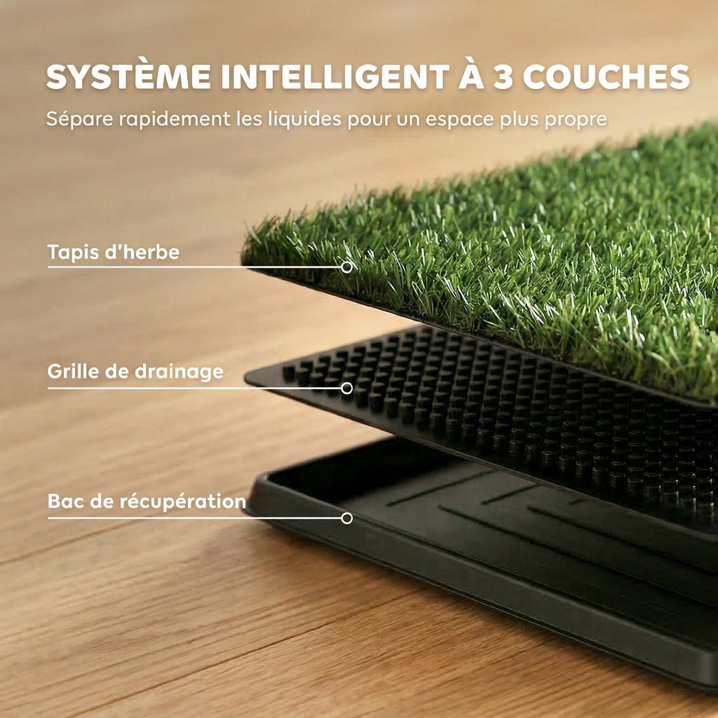 Toilette pour Chien Bac à Litière avec Tapis en Gazon Artificiel et Grille de Drainage PP Lavable 76x50 cm Noir-4