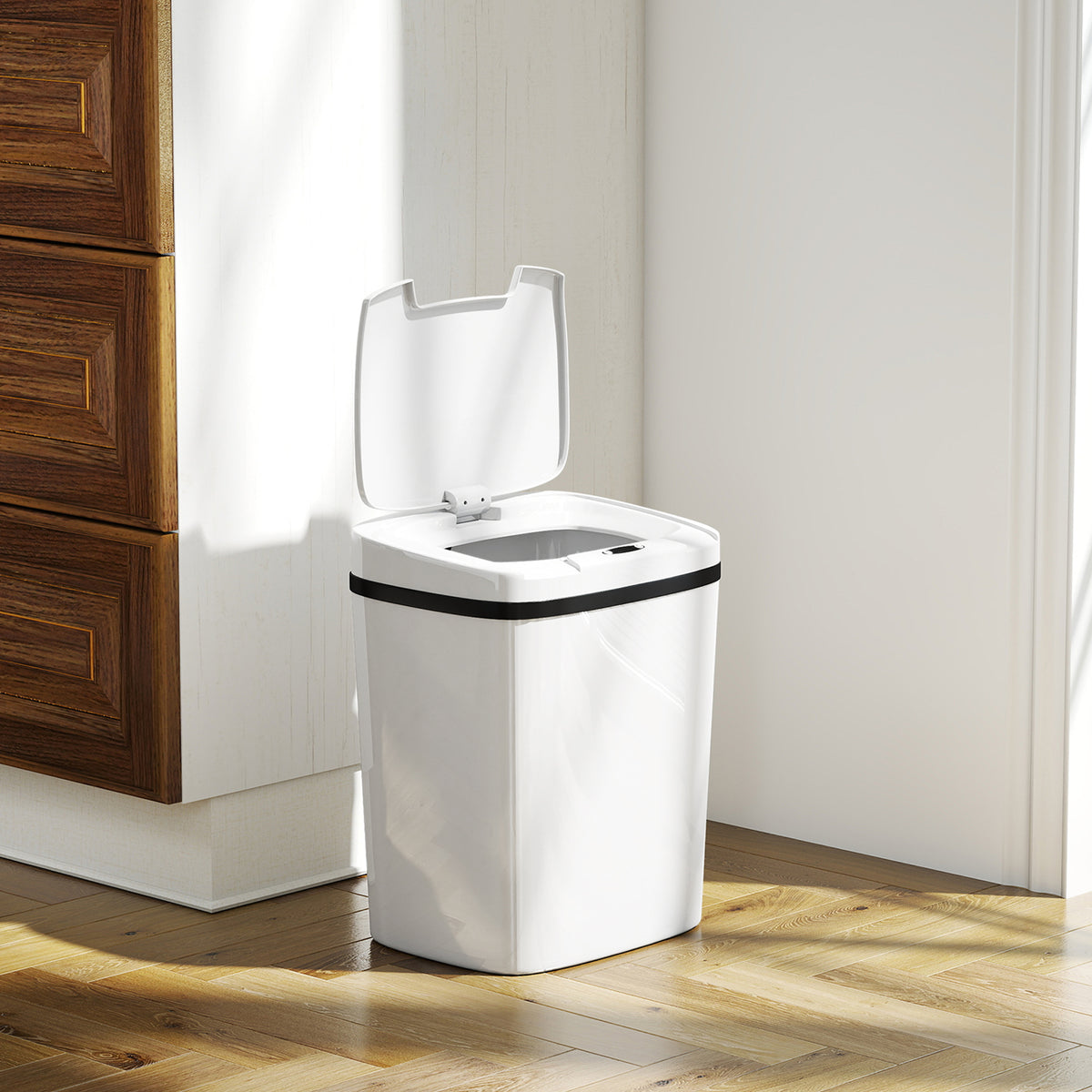 Poubelle de cuisine automatique 15L, poubelle à capteur de mouvement sans contact, 27,6 x 21,4 x 33,5 cm, blanc-1