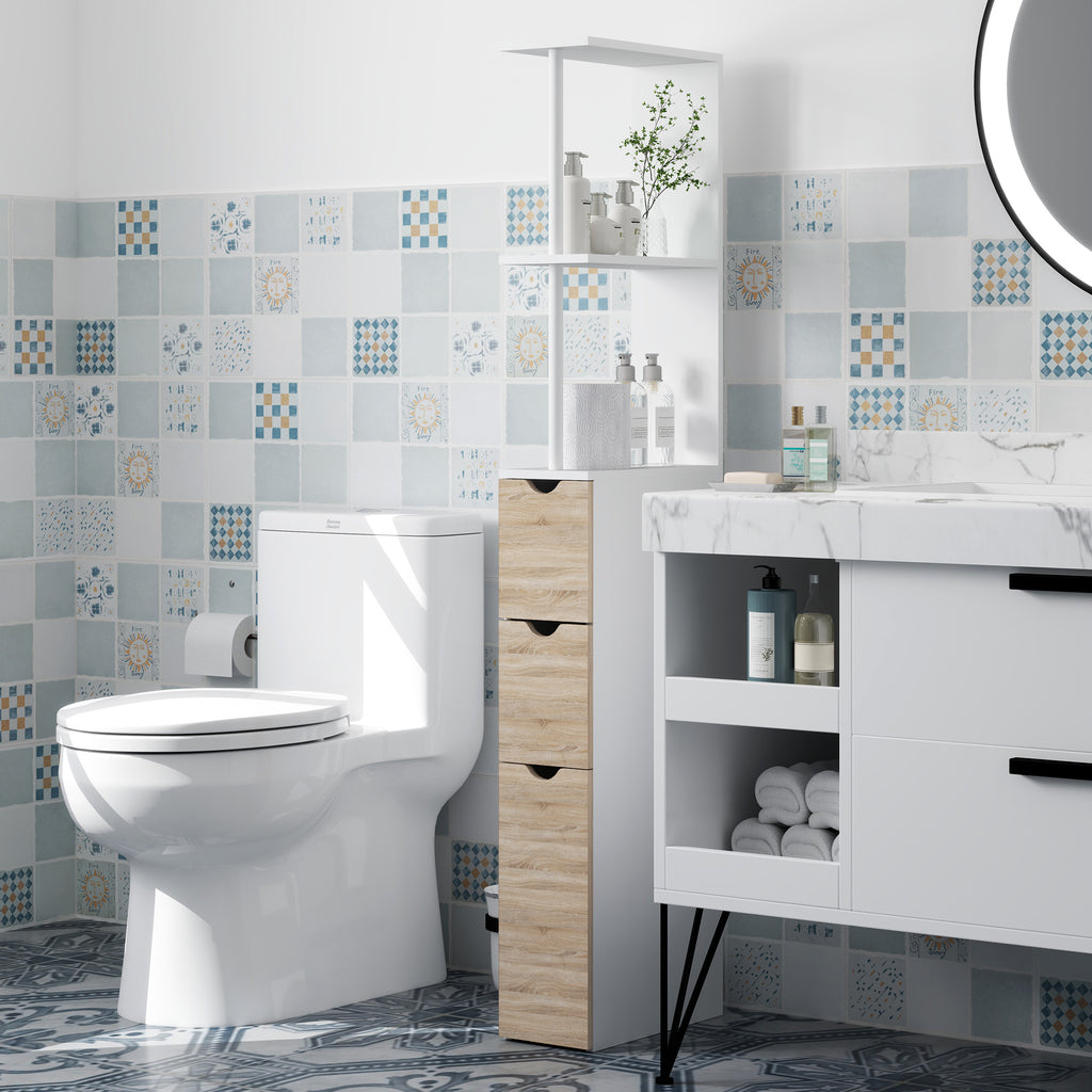 Meuble colonne salle de bain armoire de salle de bain avec tiroirs étagères ouvertes placard 15 x 33 x 136,8 cm blanc-6