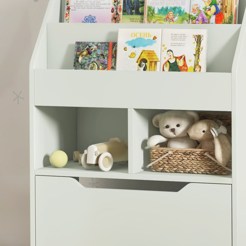 Bibliothèque étagère Multi-Rangement 3 étagères 2 niches Grand tiroir en bois Vert clair-6