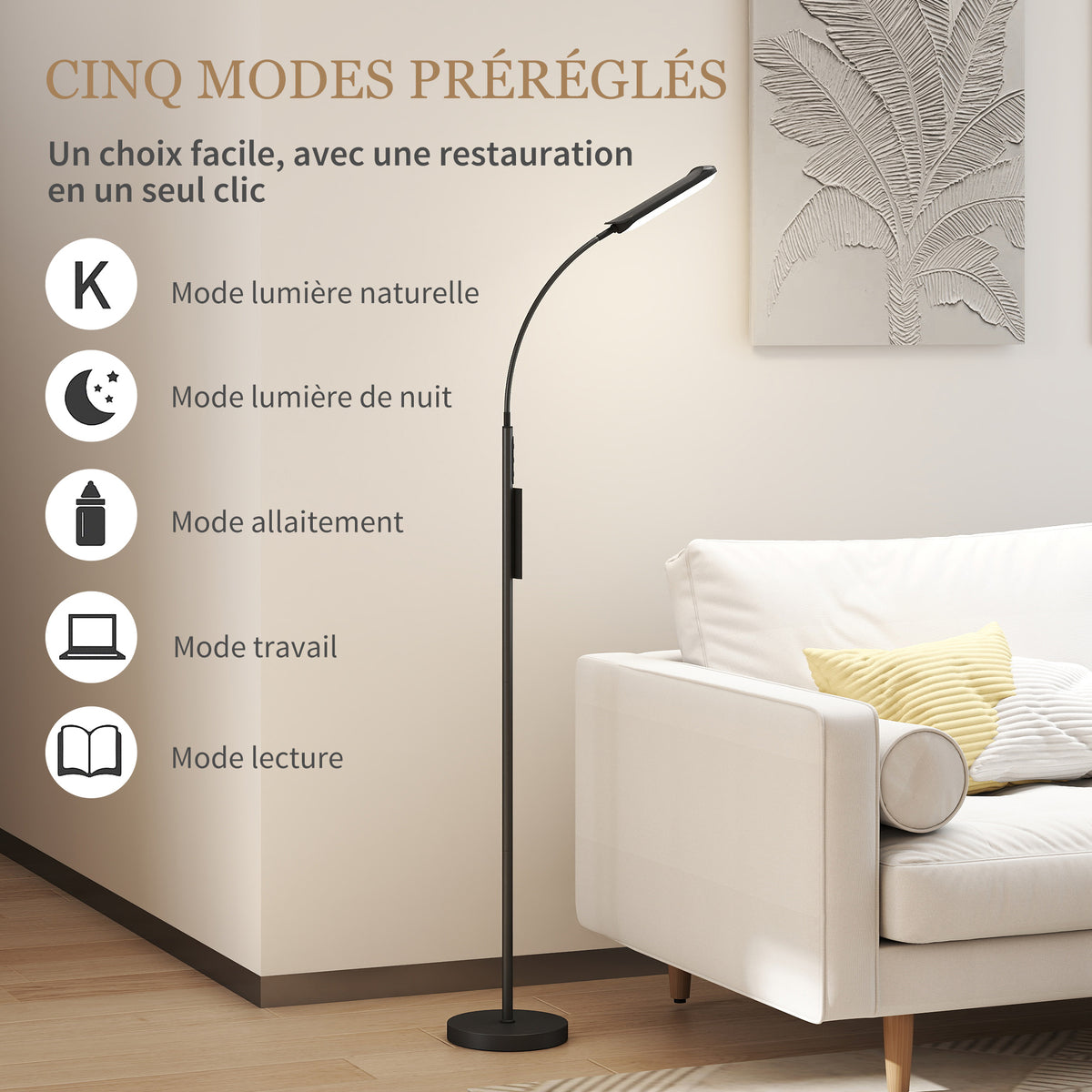 Lampadaire sur pied de salon avec télécommande, contrôle tactile, température couleur et luminosité réglables, noir-3