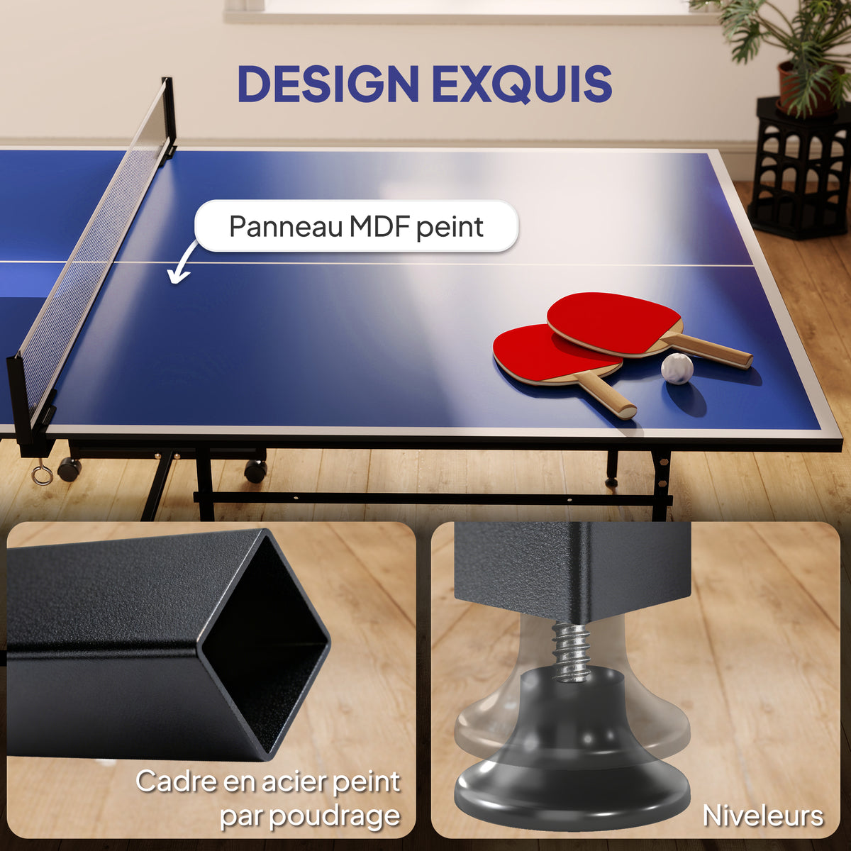 Table de tennis de table ping-pong pliable compacte 4 roulettes pour intérieur 274L x 152,5l x 75,5H cm-5