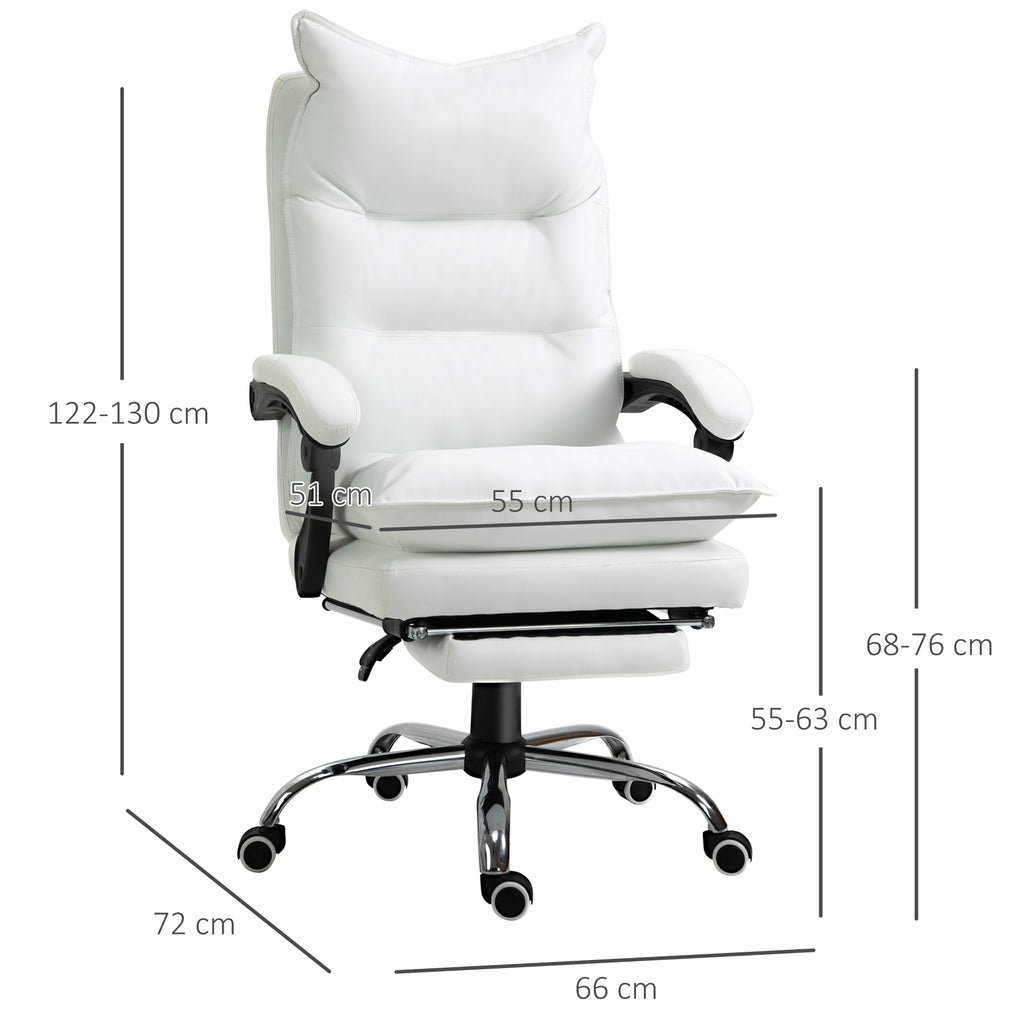 Fauteuil de bureau, chaise bureau ergonomique avec dossier inclinable, hauteur réglable, 66 x 72 x 130 cm, blanc-2