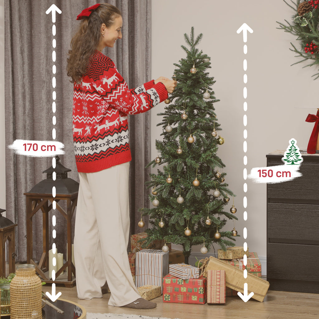 Sapin de Noël artificiel 150 cm, arbre de Noël slim avec 150 lumières 8 modes d'éclairage 431 branches articulées, vert-2
