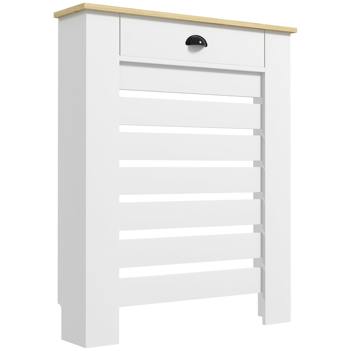 Couvercle de radiateur cache radiateur grille à lattes horizontales avec 2 tiroirs en bois 78l x 19P x 95,5H cm blanc-0