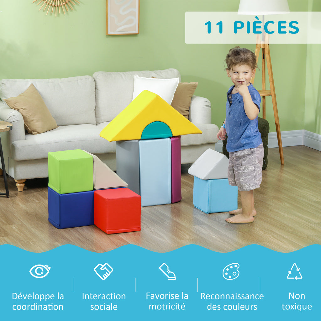 Parcours de motricité bébé 11PCS, module motricité bébé en mousse avec housse en polyuréthane et remplissage en EPE, multicolore-3