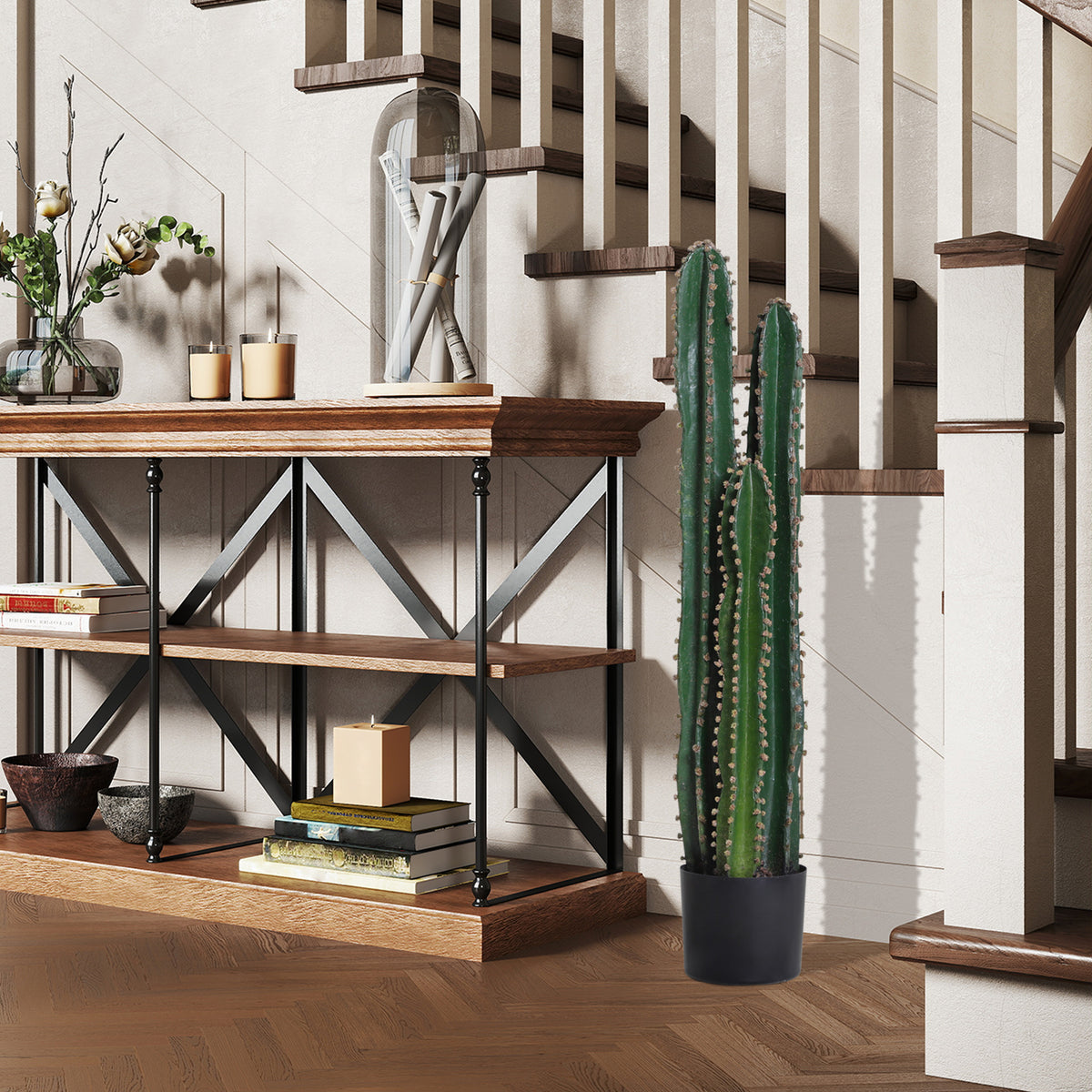 Cactus artificiel grand réalisme plante artificielle grande taille dim. Ø 17 x 98H cm vert-3