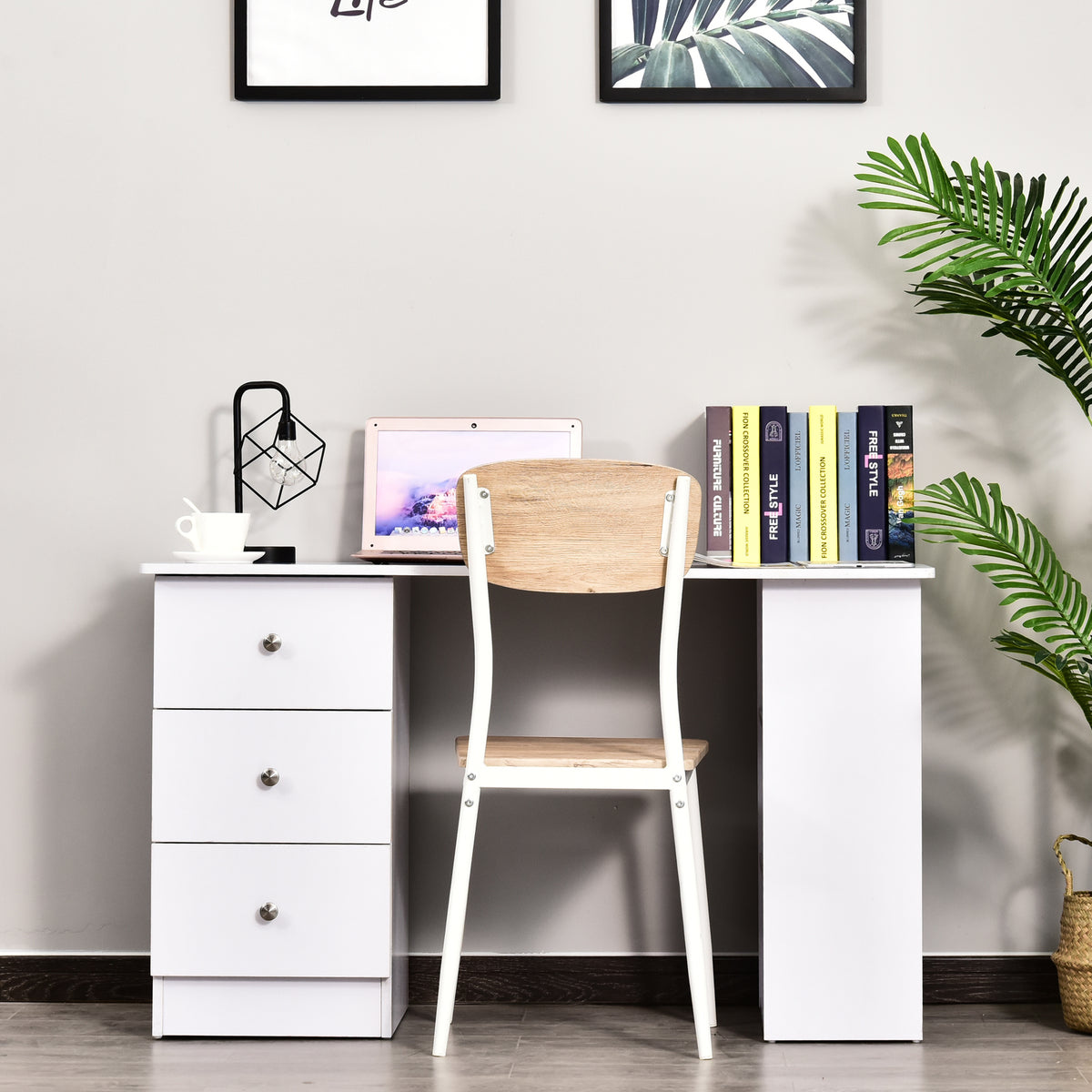 Bureau informatique multimédia multi-rangements 3 tiroirs 2 étagères 120L x 49l x 72H cm blanc-9