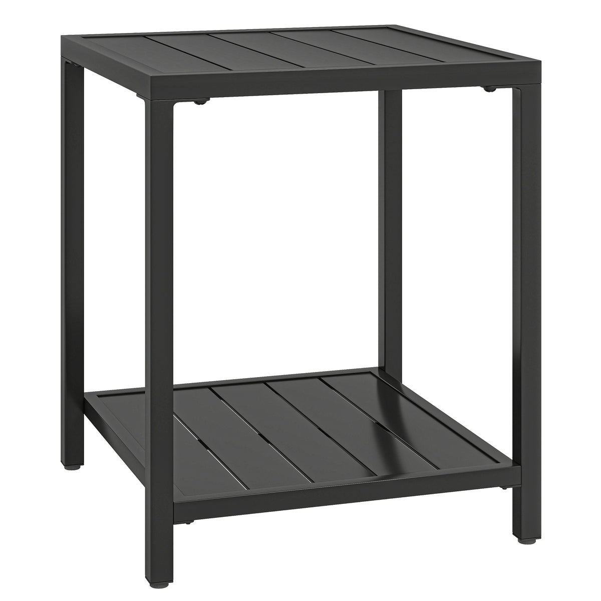 Table basse extérieure à 2 niveaux en métal, table de jardin carrée avec étagère de rangement, 45 x 45 x 54 cm, noir-0