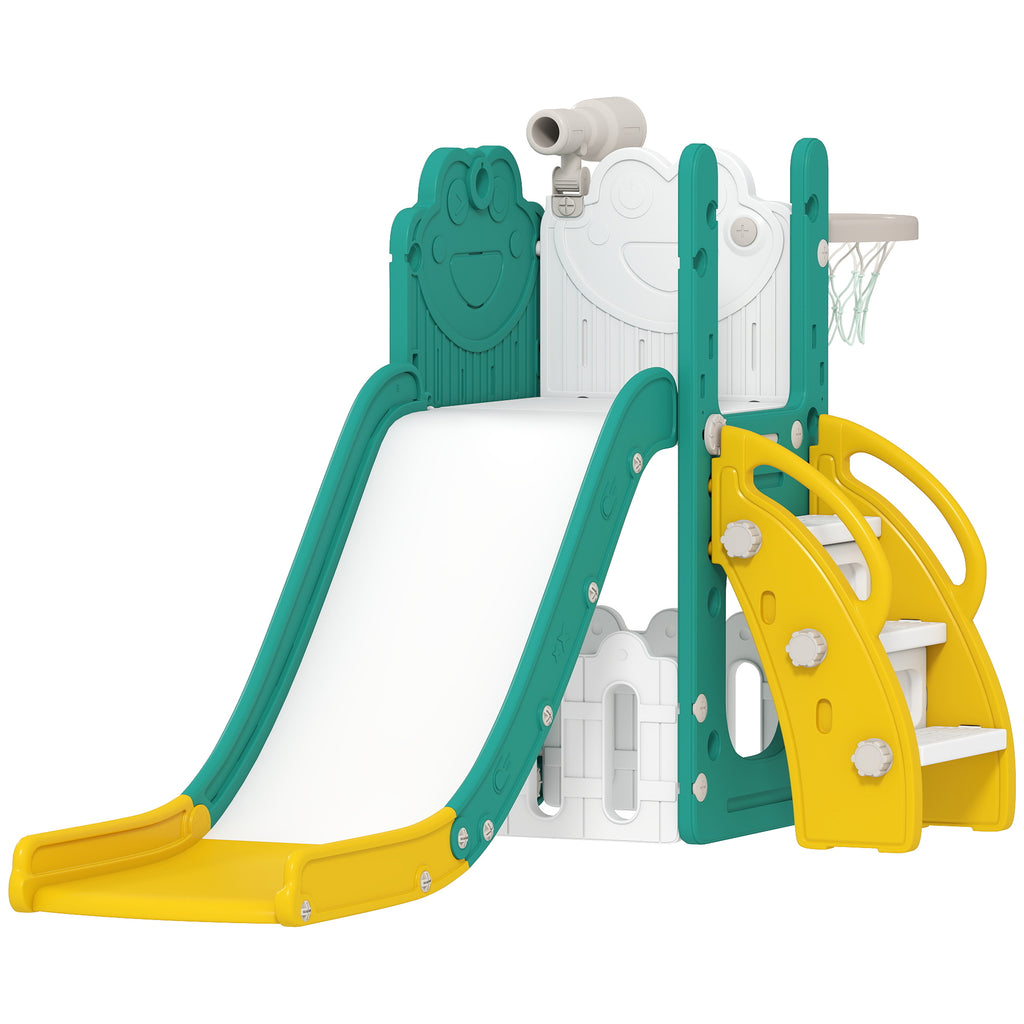 Toboggan pour tout-petits 5 en 1 toboggan autoportant pour enfant avec panier de basket, télescope, 178x70x86cm, jaune-0